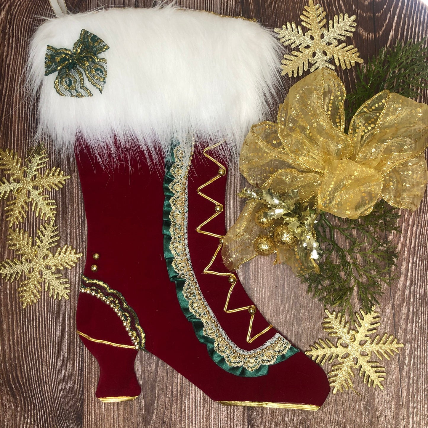 Bas de noël - Style Victorien - Velours rouge