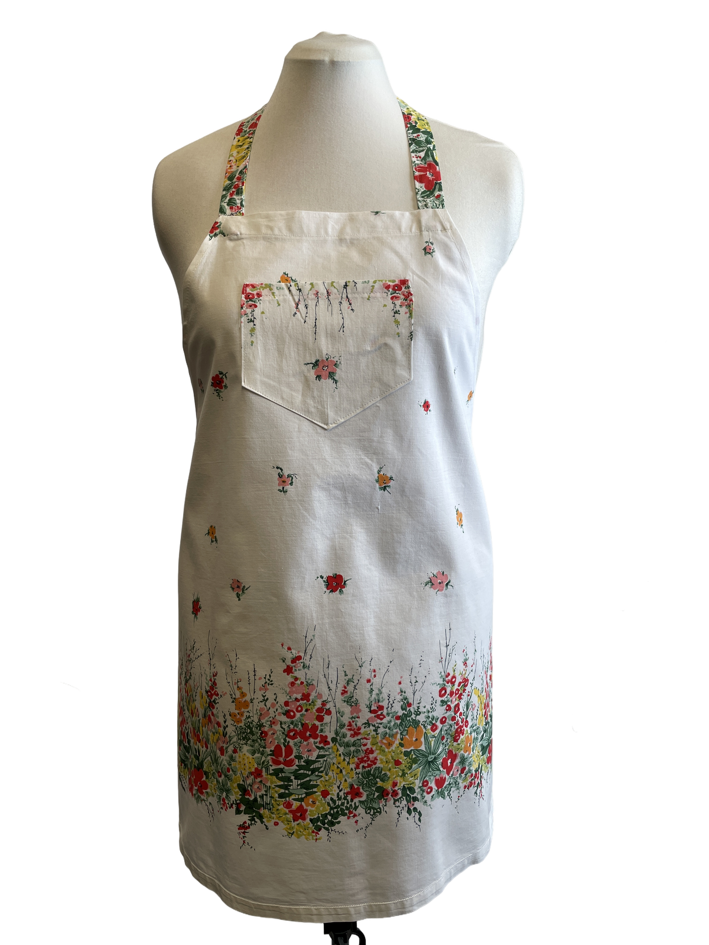 Tablier en lin avec motifs floraux