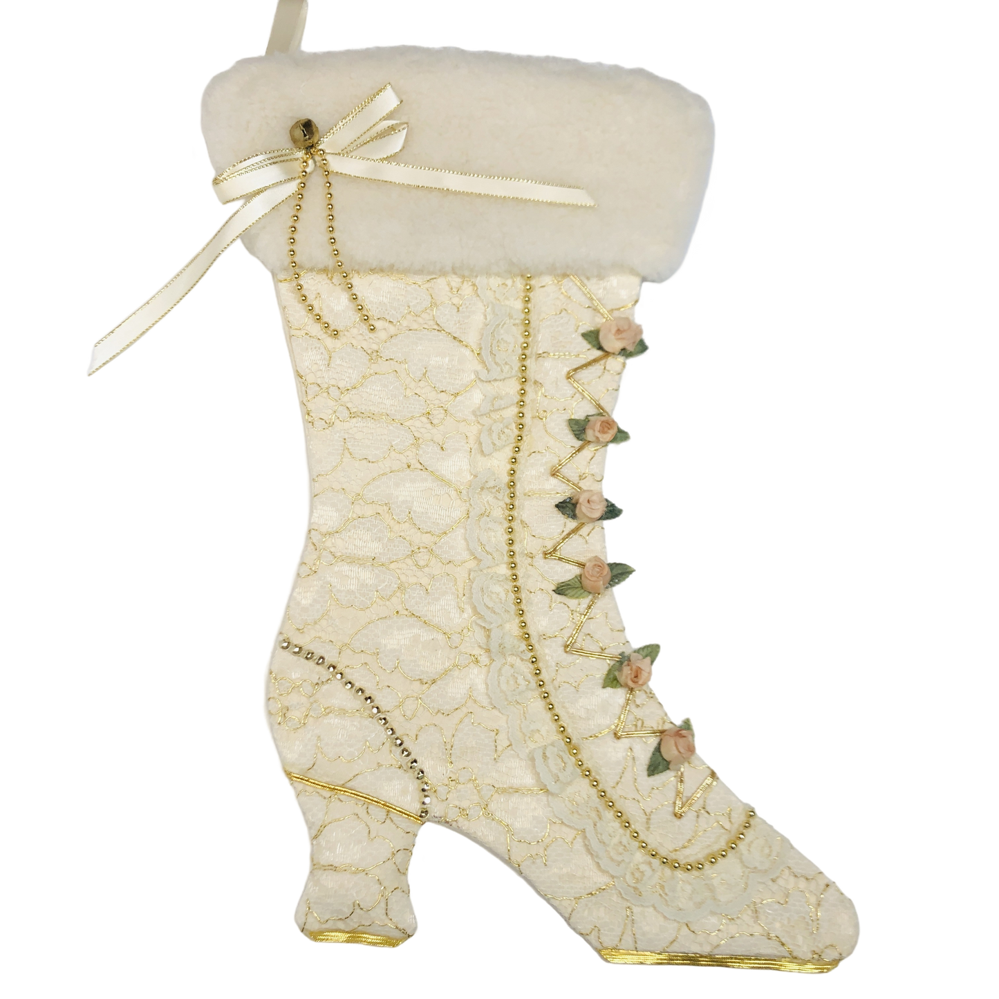 Bas de noël - Style Victorien - Dentelle et petites roses
