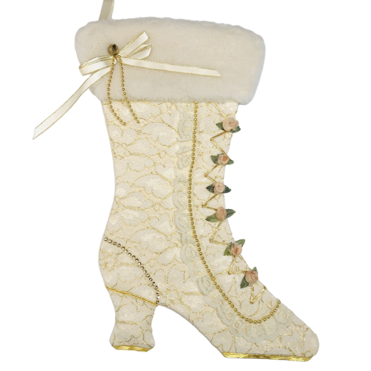 Bas de noël - Style Victorien - Dentelle et petites roses