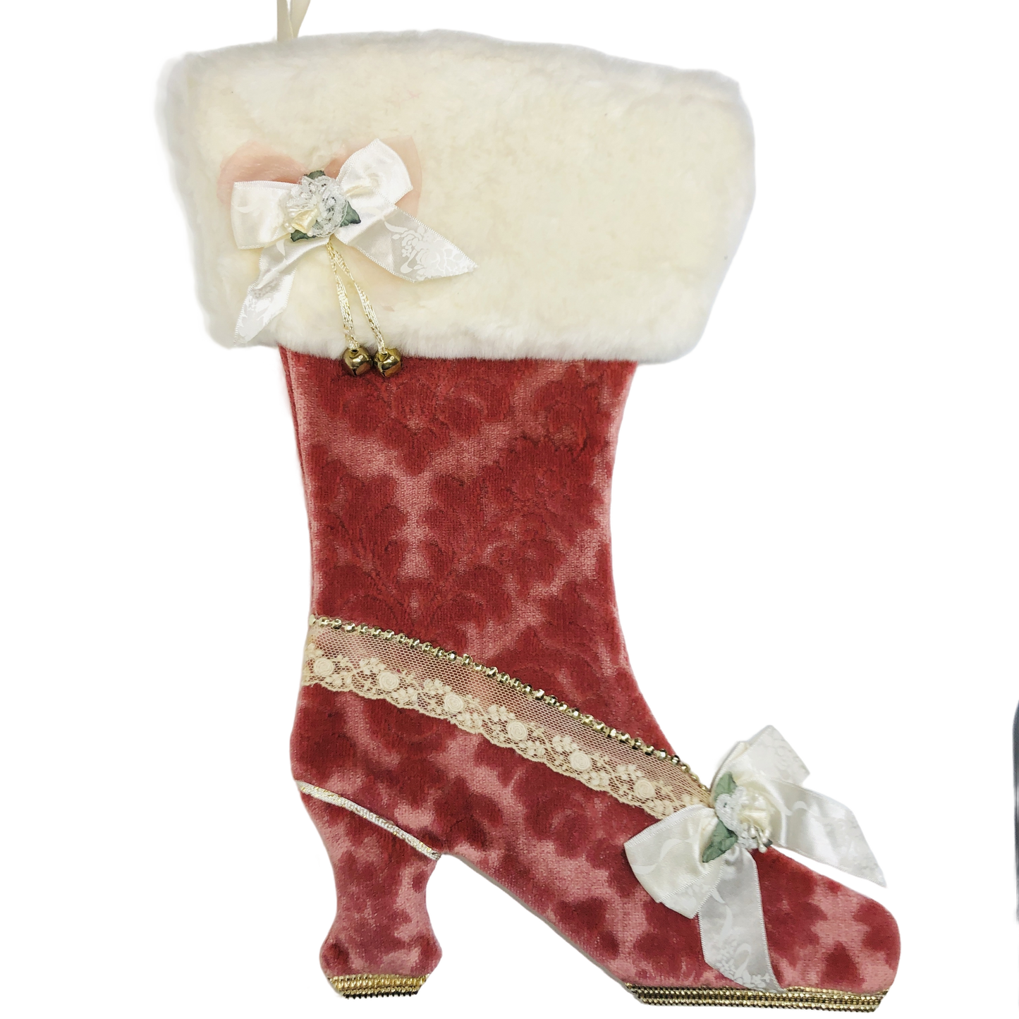 Bas de noël - Style Victorien - Velours vieux rose