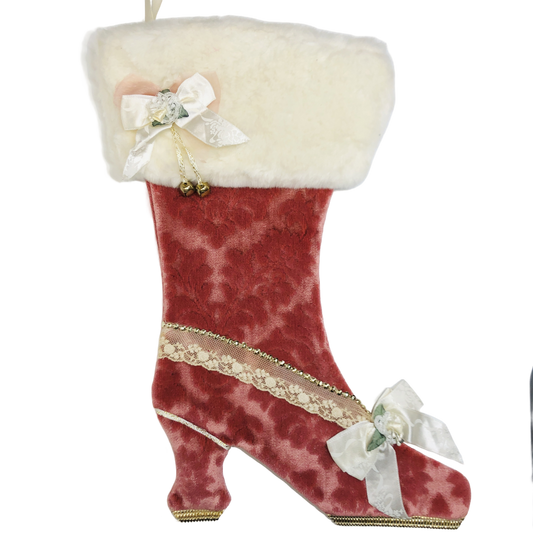 Bas de noël - Style Victorien - Velours vieux rose
