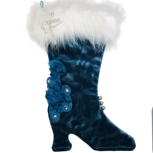 Bas de noël - Style Victorien - Velours turquoise