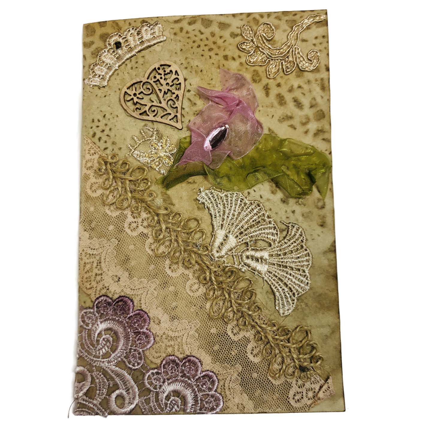 Carnet de pensées - Coeur, dentelle et fleur rose