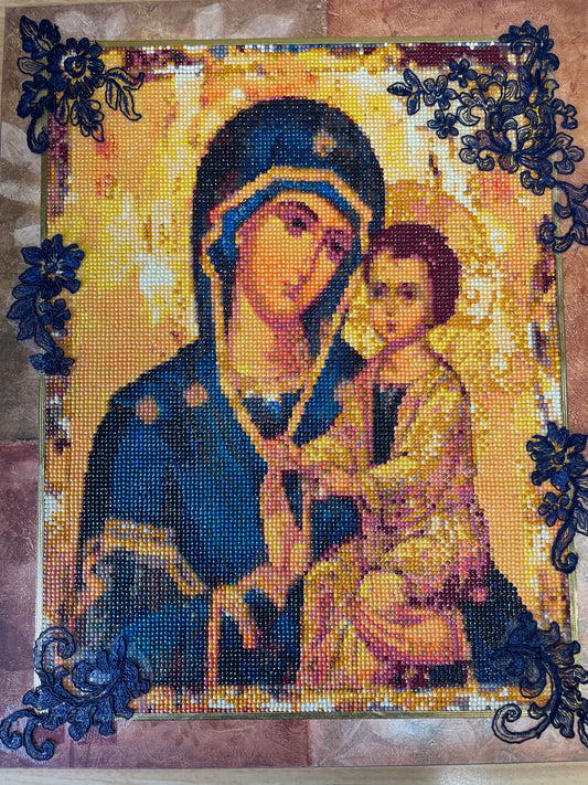 Cadre de la Vierge et l'Enfant perlée Grand format