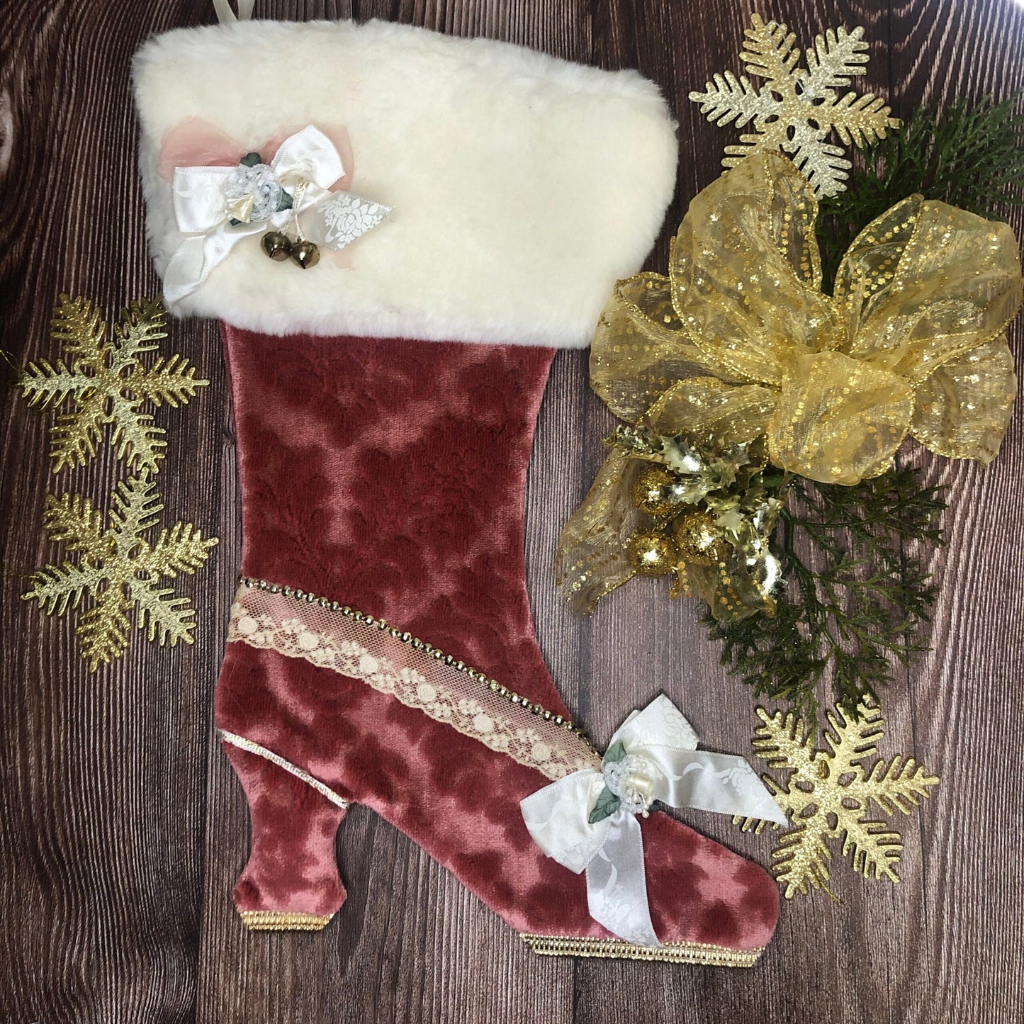 Bas de noël - Style Victorien - Velours vieux rose