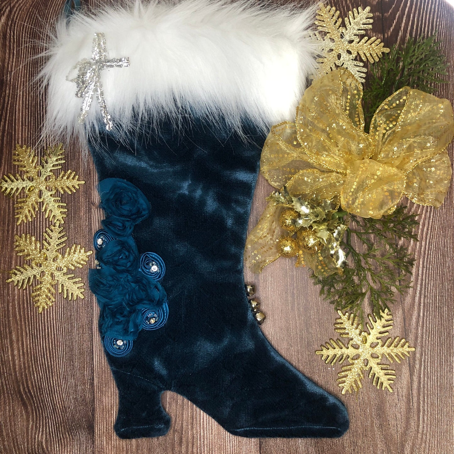 Bas de noël - Style Victorien - Velours turquoise