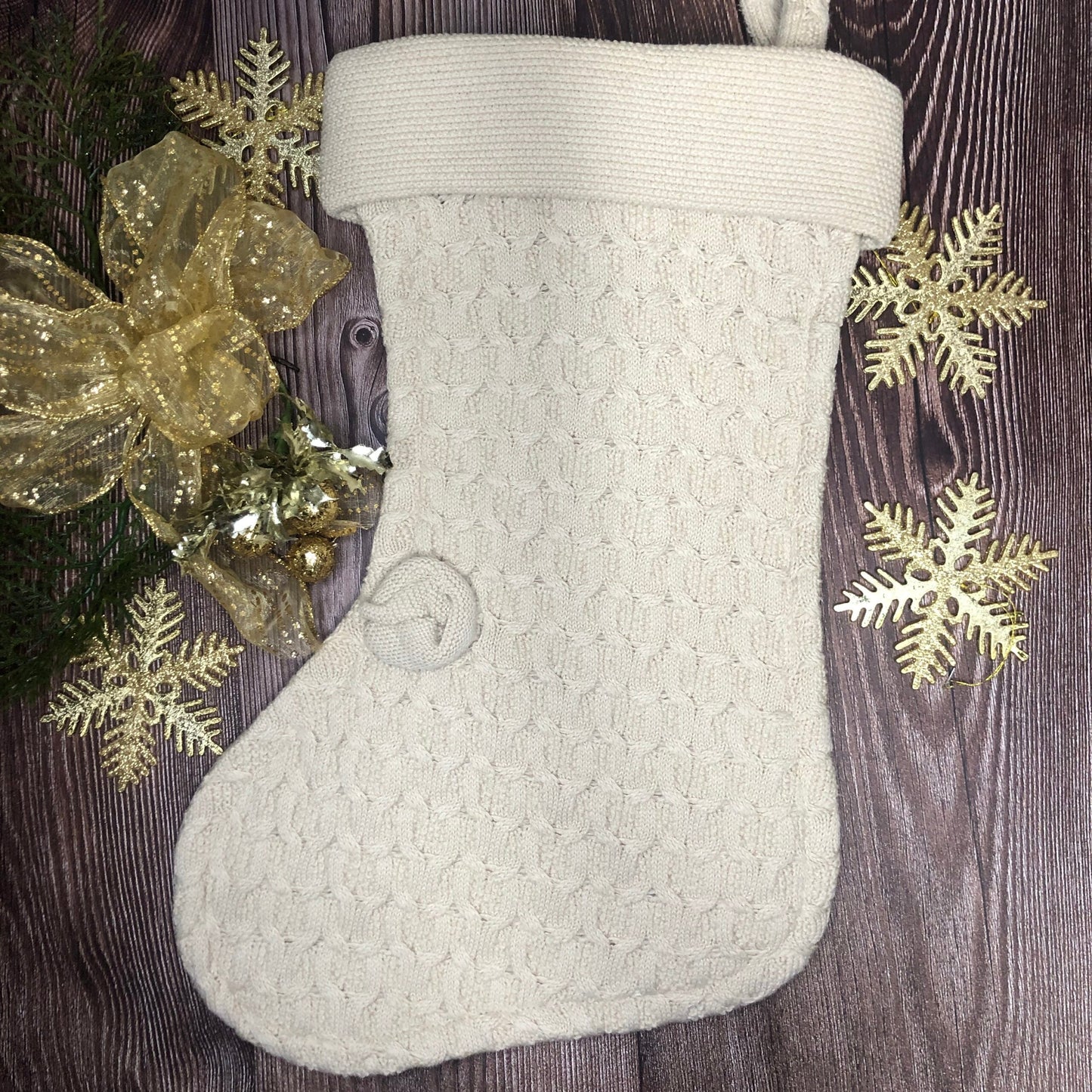 Bas de noël - Tricot blanc cassé