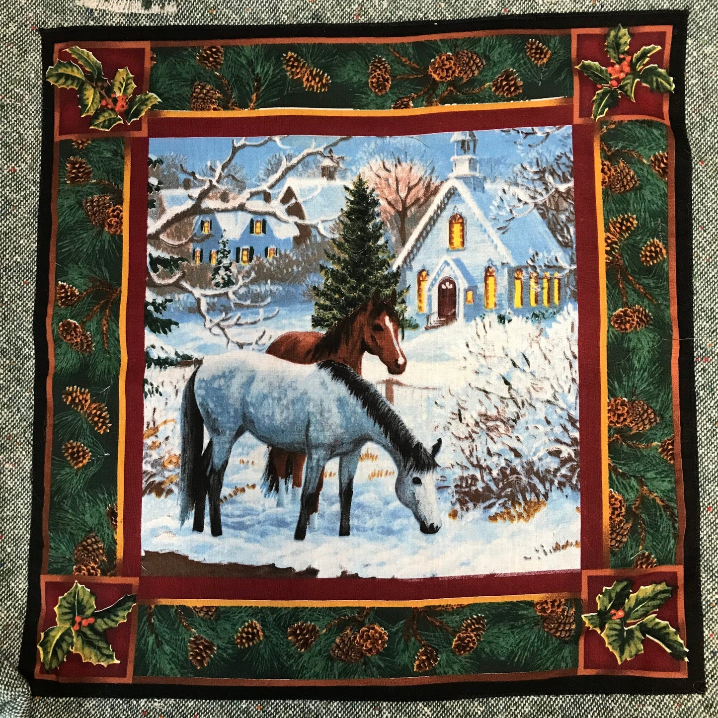 Sac fourre-tout avec motifs équestres sur fond hivernal