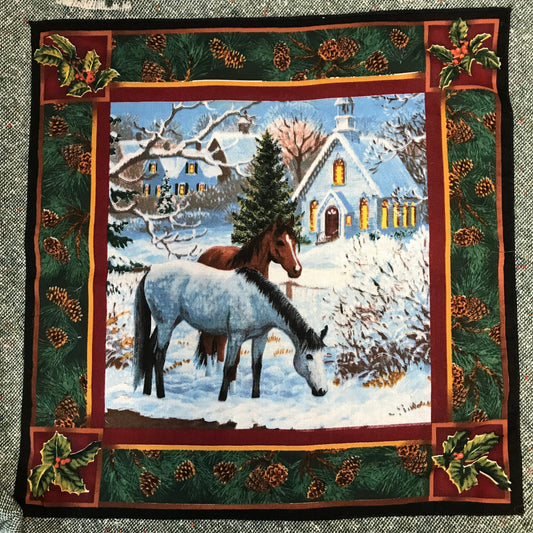 Sac fourre-tout avec motifs équestres sur fond hivernal