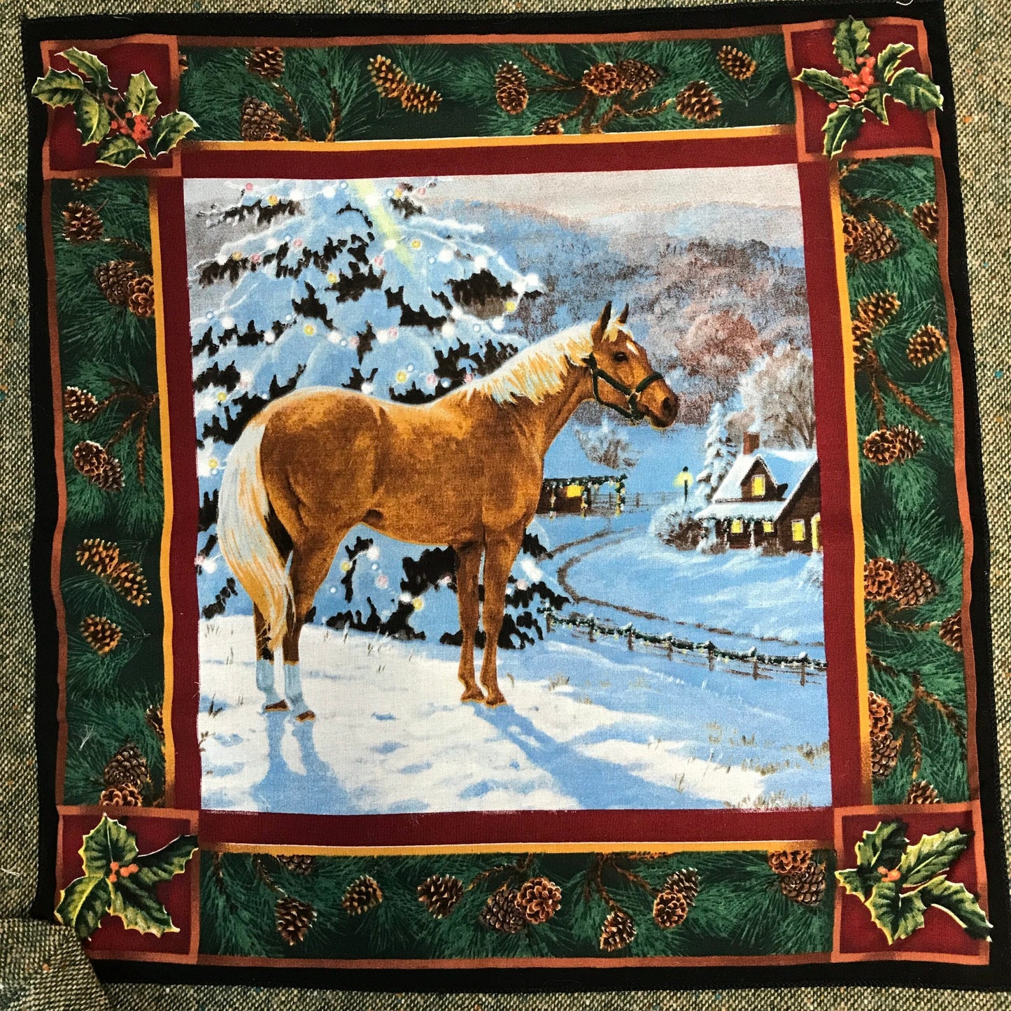 Sac fourre-tout avec motifs équestres sur fond hivernal
