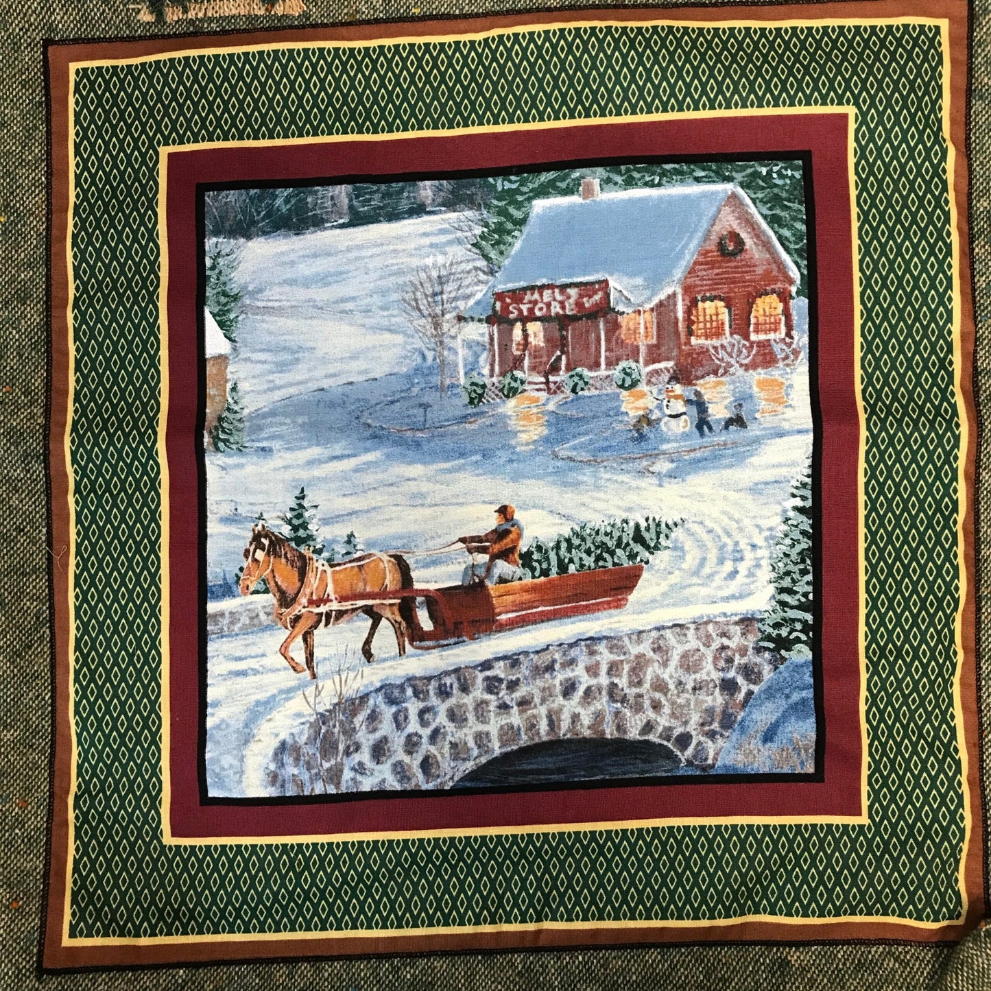 Sac fourre-tout avec motifs équestres sur fond hivernal