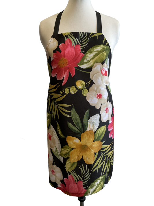 Tablier en avec motifs tropicaux
